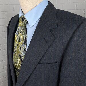 Evan Picone Blazer‎ Men 42R Gray Blue Stripe Classic Career Wool VTG USA 80s